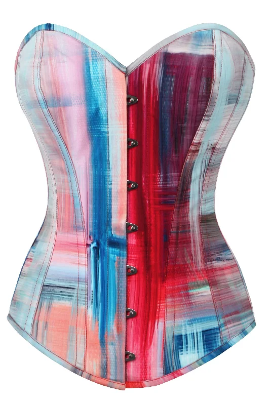 Abstract Red and Blue Brushstroke Longline Overbust Corset