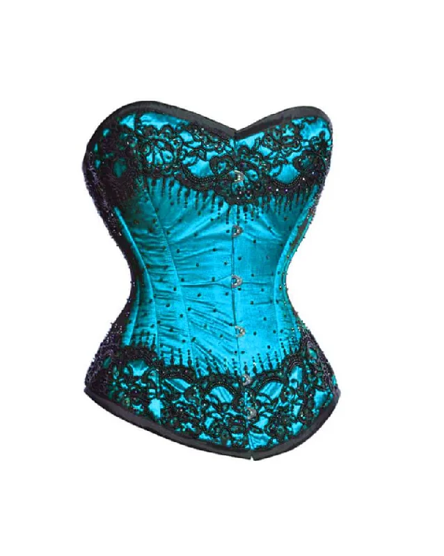 Baby Blue Satin With Sequins Burlesque Corset Waist Training Overbust