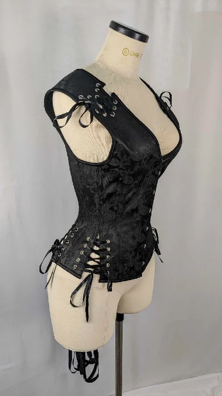 Black Brocade Androgynous Low Curve Corset Vest