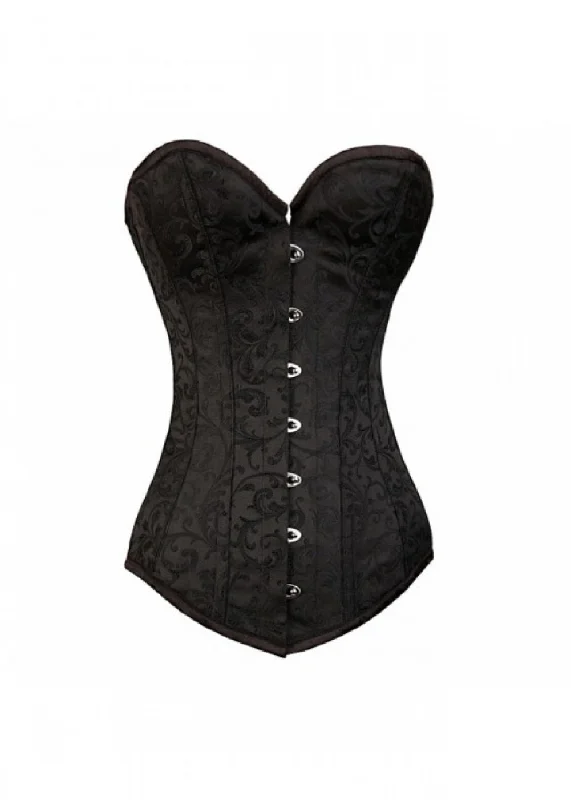 Black Brocade LONG Overbust Corset Waist Training Steampunk Bustier Top