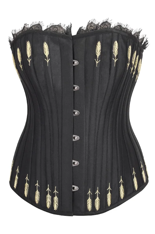 Black Satin Overbust Corset with Lace and Flossing Finish