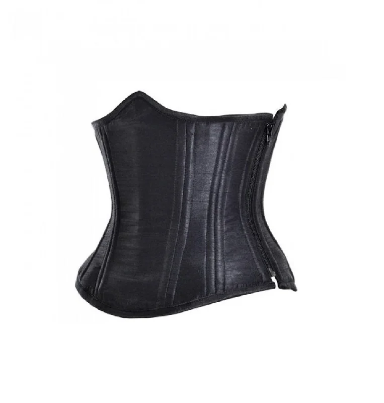 Black Satin Side Zipper Double Bone Underbust Corset Waist Training