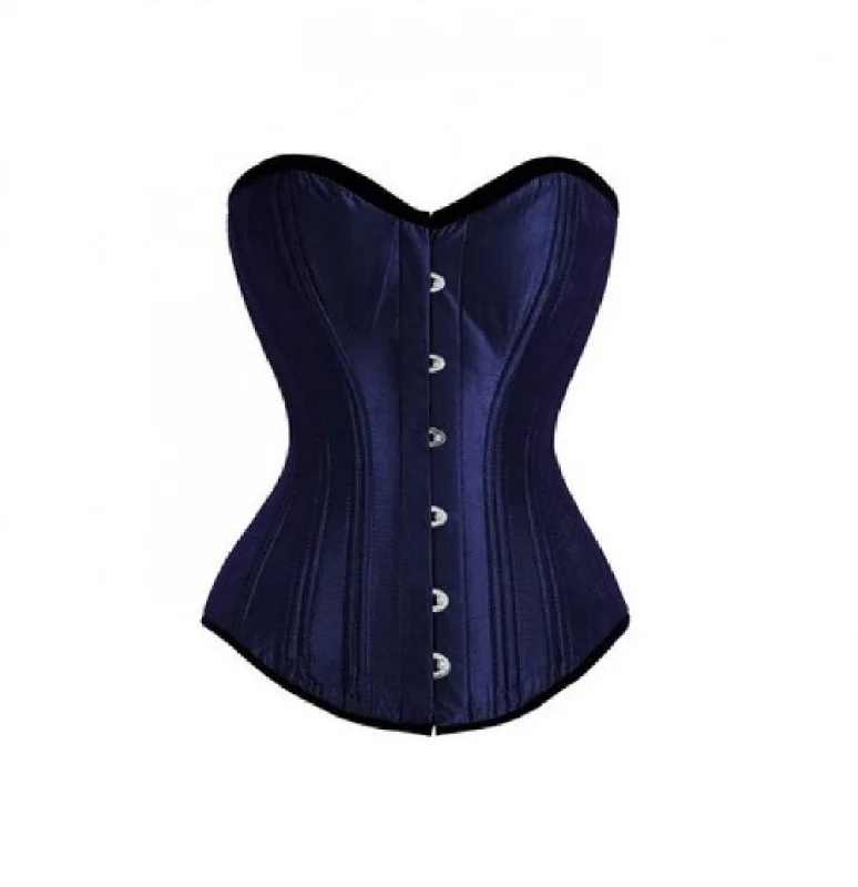 Blue Satin Double Bone Overbust Corset Waist Training Burlesque Bustier Top