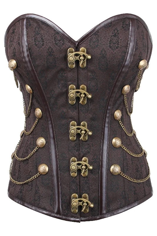 BROWN WAIST TAMING STEAMPUNK CORSET WITH CHAINS