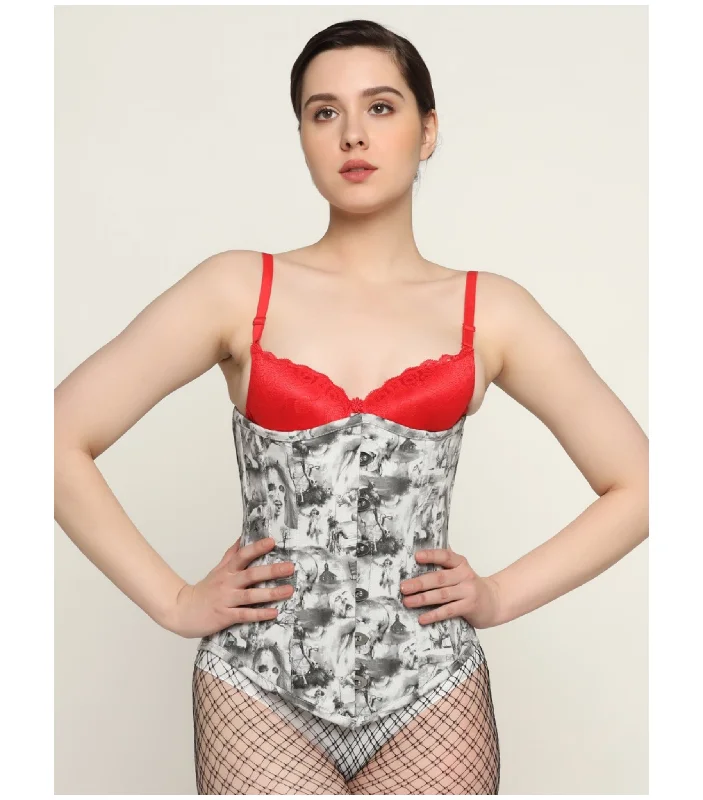 Quatrefoil printed waist reducing longlined underbust corset