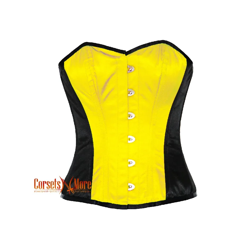 CorsetsNmore Women’s Yellow And Black Satin Corset Overbust Top