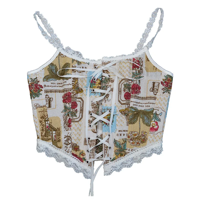 Floral Milkmaid Overbust Corset , Medieval Vintage Tapestry Corset,