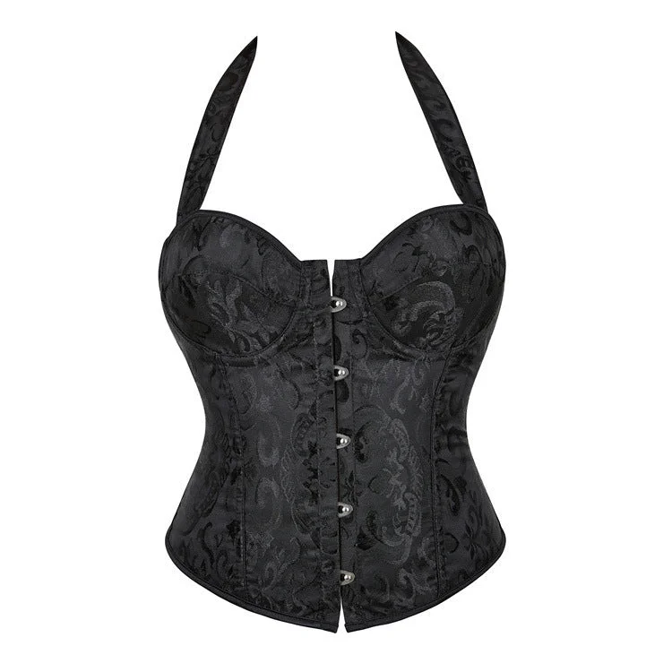 Floral Renaissance Overbust Corset, Ren Faire Vintage Black Corset Top, Unique Back Lace up Womens Corset