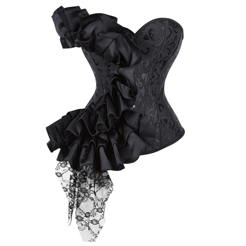 Floral Renaissance Ruffles Lace Corset, Steampunk Goth Overbust Corset,