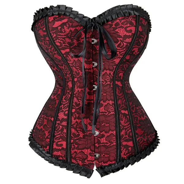 Floral Vintage Overbust Corset, Renaissance Goth Lace up Corset,