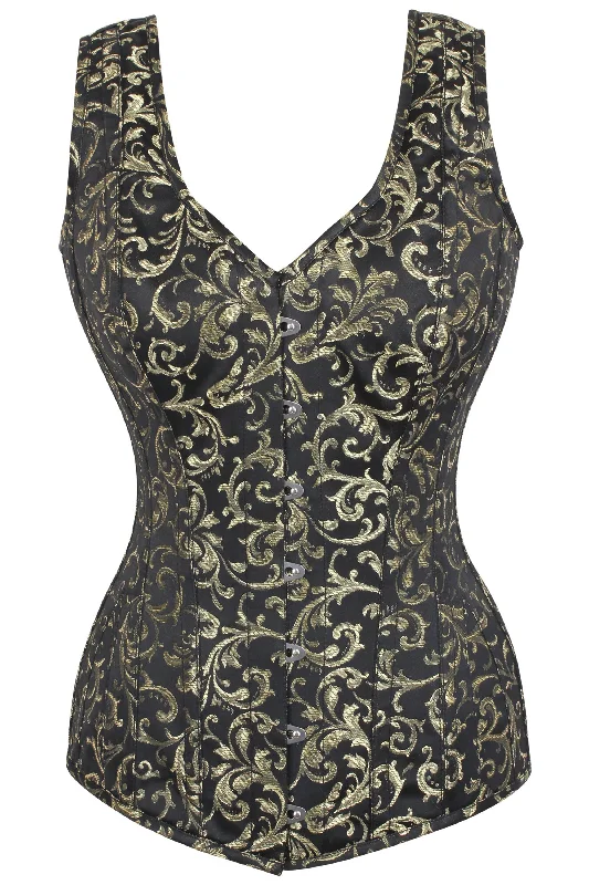 Gold Brocade V Neck Waist Taming Overbust With Straps