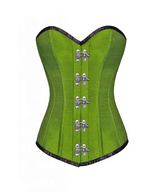 Green Silk Seal Lock LONGLINE Overbust Corset Waist Training