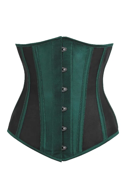 Green Taffeta and Mesh Underbust Corset with Hip Panels