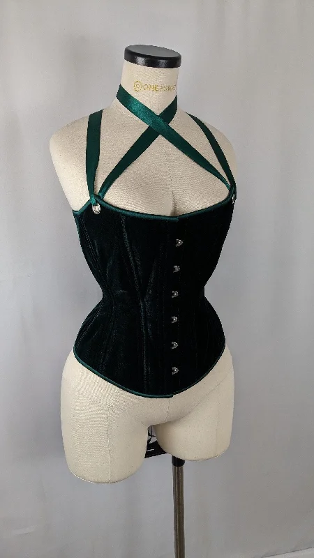 Green Velvet Scoop Neck Steel Boned Overbust Corset