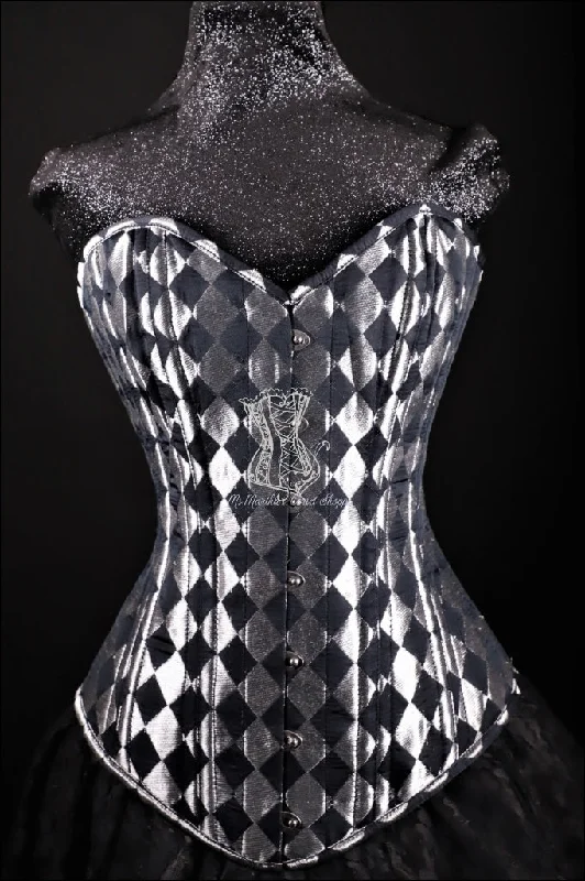 Ms. Martha Harlequin Silk Overbust Corset - Black/Silver