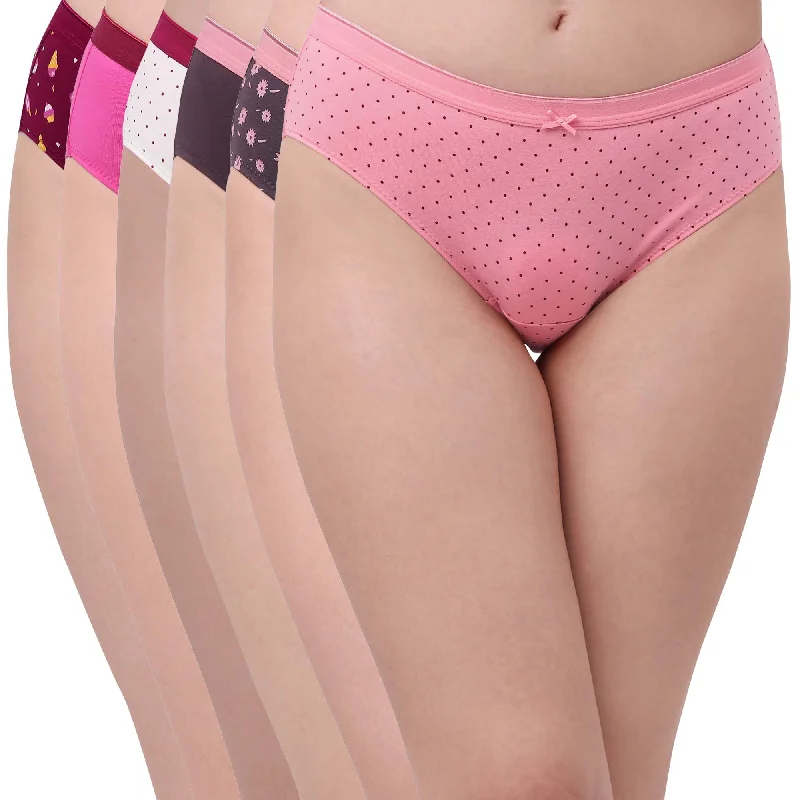 High Rise Full Coverage Solid and Printed Cotton Stretch Hipster Panty (Pack of 6)-6FCB-21