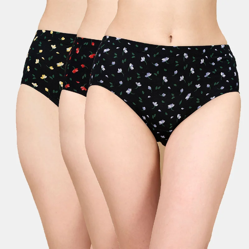 High Waist Full Coverage Printed Stretch Cotton Hipster Panty (Pack of 3) 3HWB-32