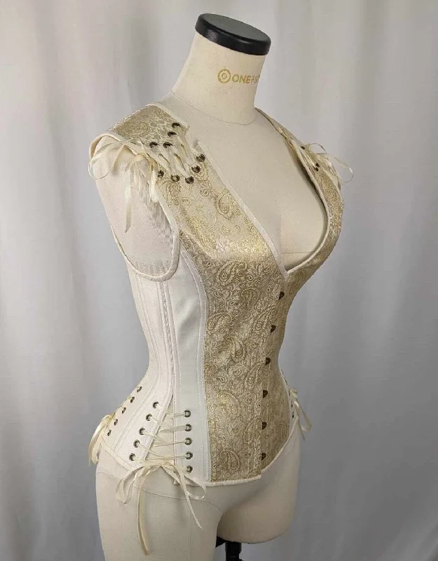 Ivory and Gold Brocade Androgynous Low Curve Corset Vest