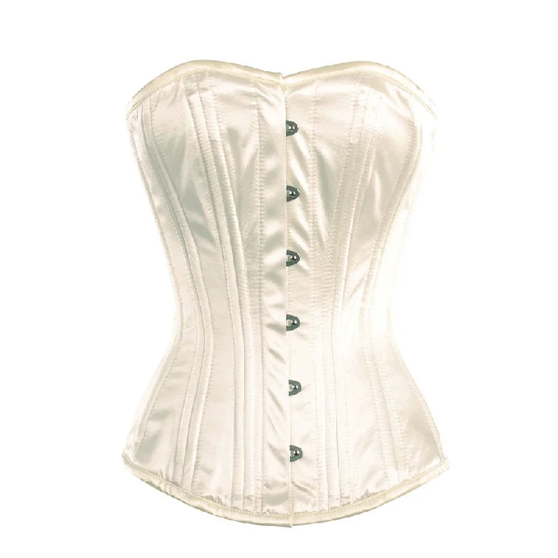 Ivory Satin Double Bone Gothic Burlesque Waist Training Bustier Overbust Corset Top