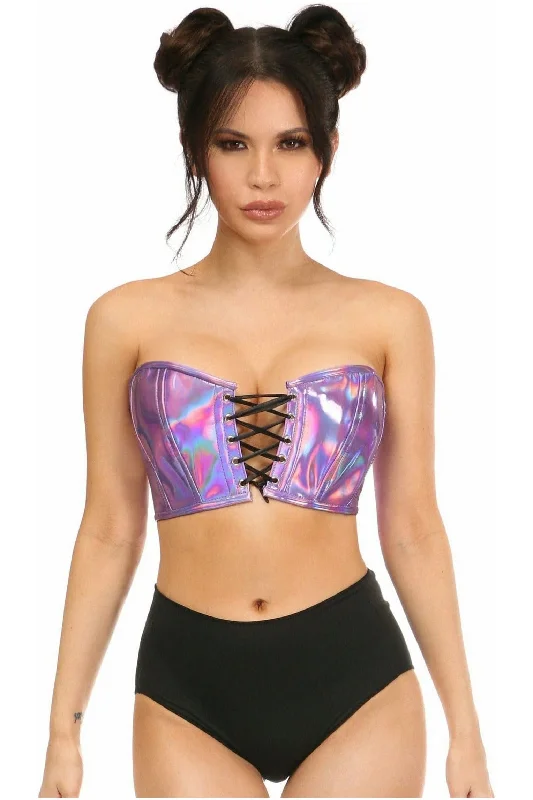 Lavish Lavender Holo Lace-Up Bustier Top