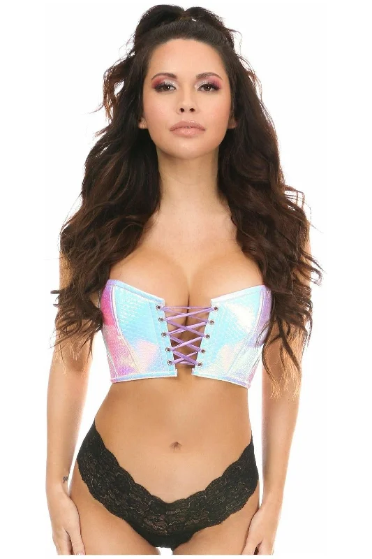 Lavish Mermaid Holo Lace-Up Short Bustier Top