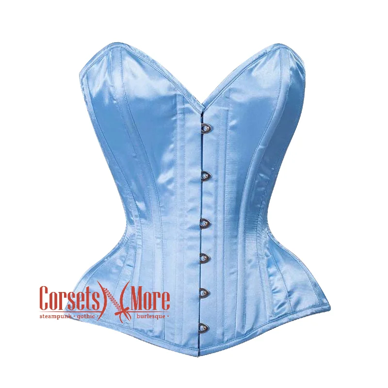 Light Blue Satin Waist Training Overbust Bustier Halloween Corset Top