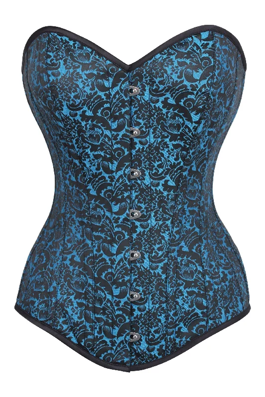 Long Turquoise Brocade Pattern Corset With Hip Gores