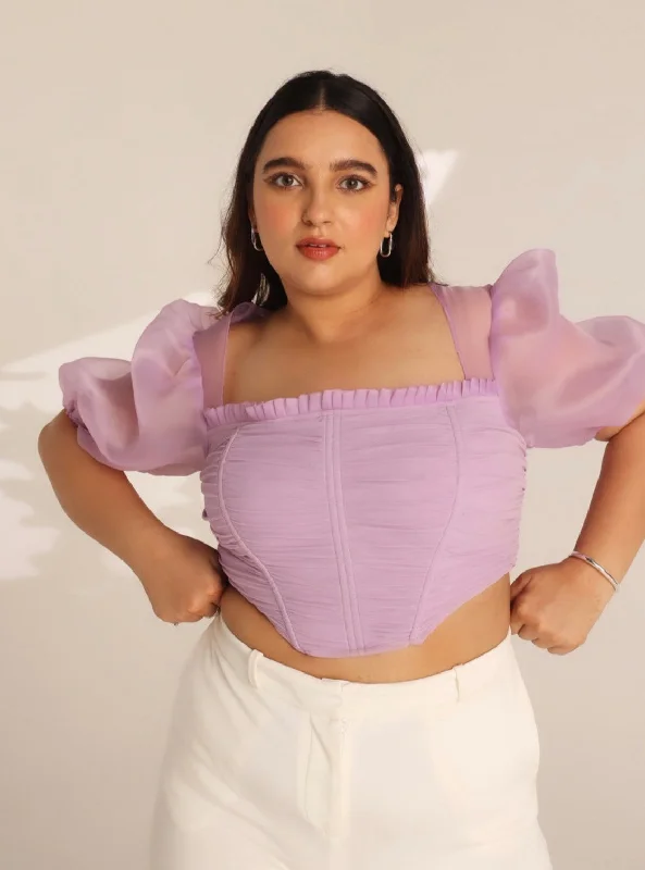 Luna Lavender Puff Sleeve Corset Top