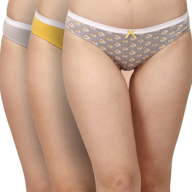 Mid Rise Medium Coverage Solid and Printed Cotton Stretch Brief Panty (Pack of 3) 3BF-16