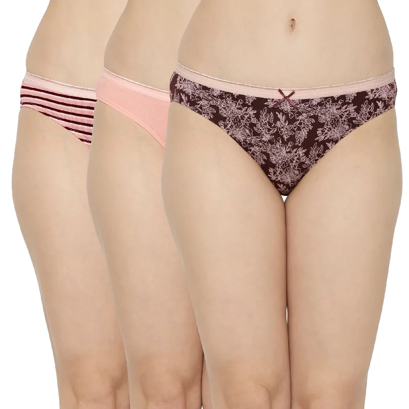 Mid Rise Medium Coverage Solid and Printed Cotton Stretch Brief Panty (Pack of 3) 3BF-16