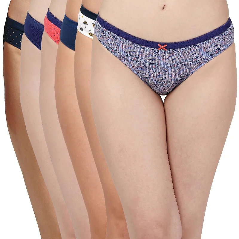 Mid Rise Medium Coverage Solid and Printed Cotton Stretch Brief Panty (Pack of 6) 6BF-20