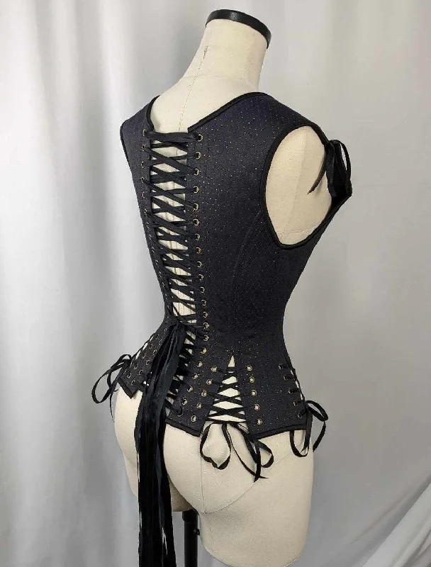 Navy, Black, and Gold Androgynous Low Curve Corset Vest