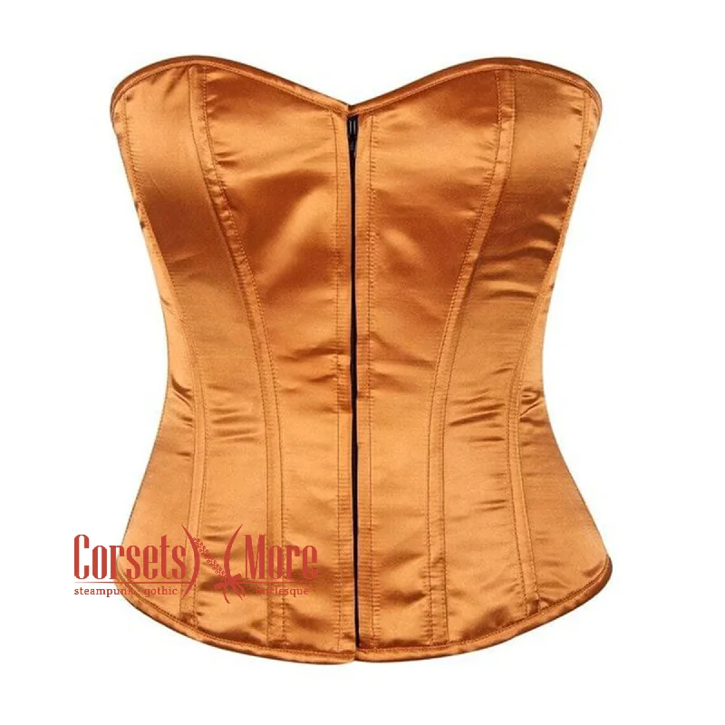 Orange Satin Burlesque Gothic Overbust Bustier Corset