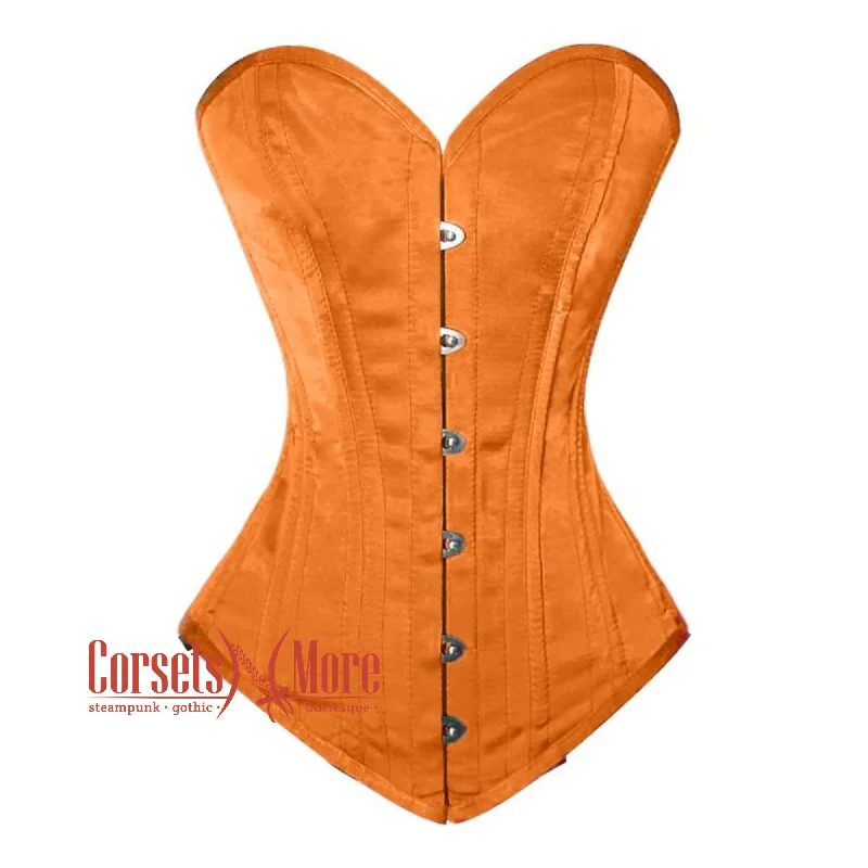 Orange Satin Longline Double Bone Steampunk Overbust Bustier Corset