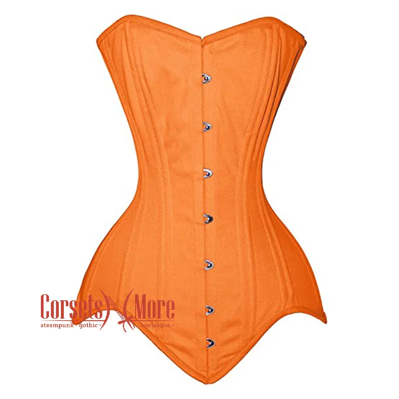 Orange Satin Longline Double Bone Steampunk Overbust Bustier Corset