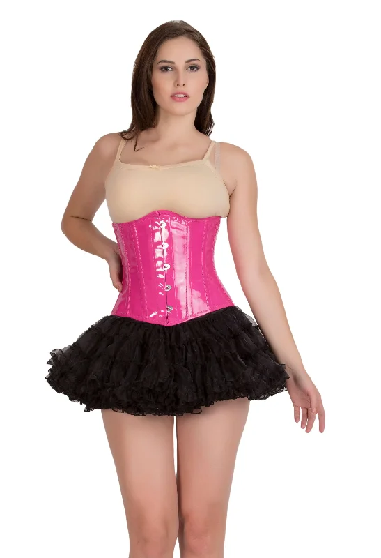 Pink PVC Leather Gothic Burlesque Waist Training Bustier Underbust Corset Top