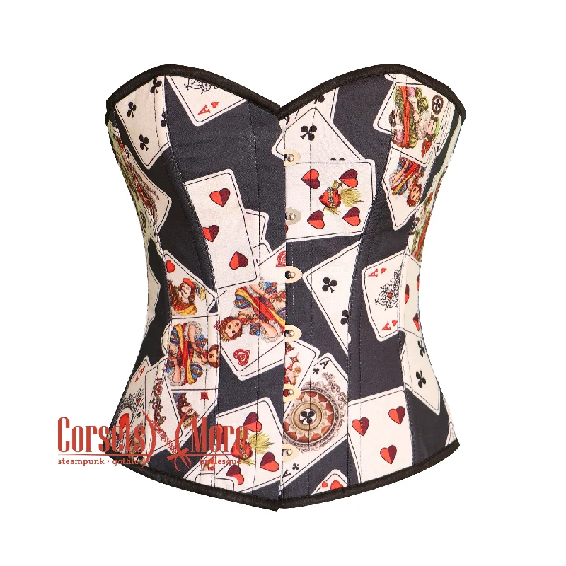 Playing Cards Printed Cotton Corset Gothic Costume Overbust Bustier Top