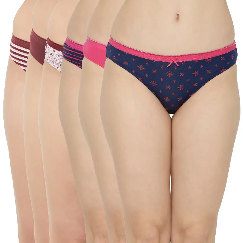 Mid Rise Medium Coverage Solid and Printed Cotton Stretch Brief Panty (Pack of 6) 6BF-20