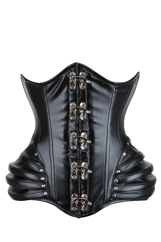 PU Black Underbust corset with Swing Hook Closure