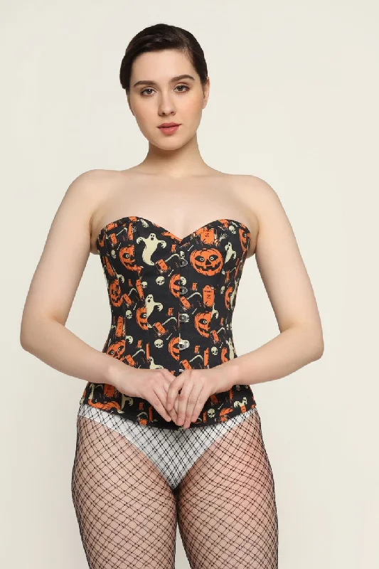 Pumpkin ghost printed waist reducing  overbust Corsets