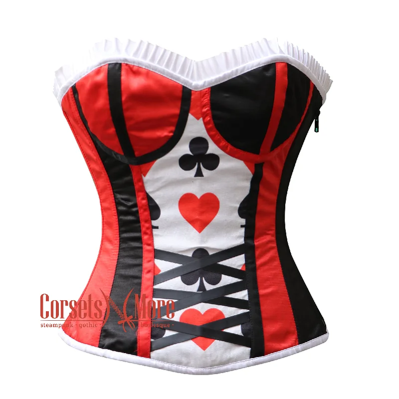 Red And Black Satin Queen Of Hearts Joker Costume Overbust New Year Corset