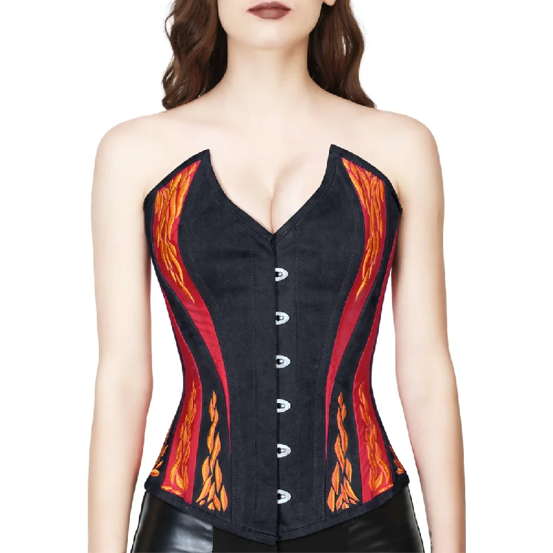 Red/black fire embroidered overbust corset