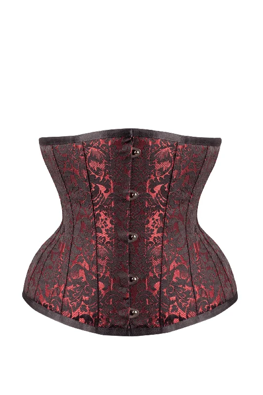 Red Brocade Underbust Corset With Hip Gores