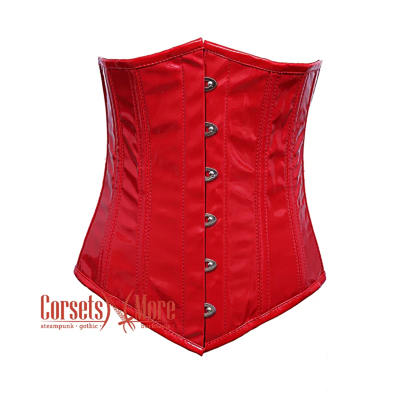 Red PVC Leather Long Underbust Waist Training Corset