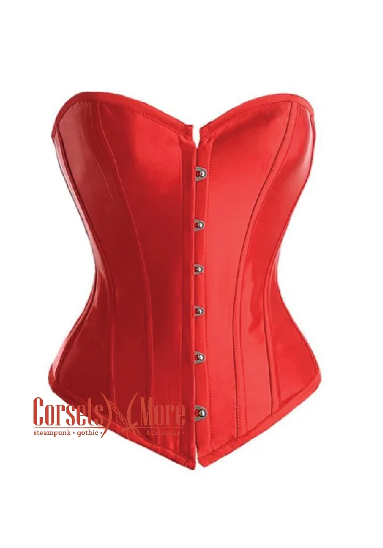 Red Satin Gothic Burlesque Bustier Waist Training Costume Overbust Corset Top