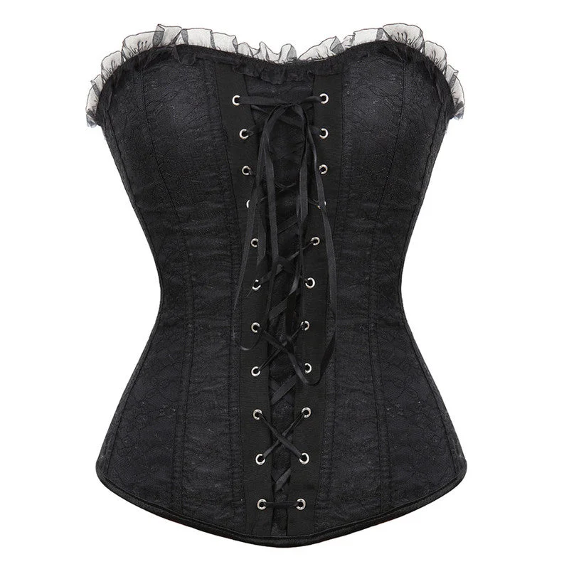 Renaissnace Overbust Black Corset, Medieval Victorian Lace Up Corset,