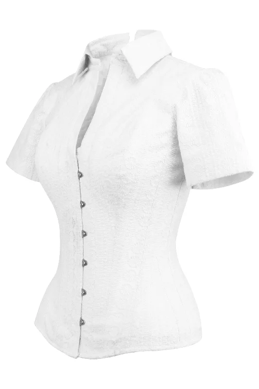 Short Sleeved White Cotton Corset Shirt