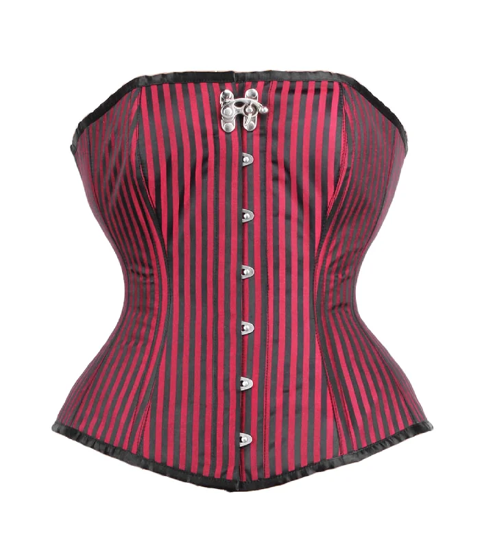 Red Black Stripes Long Line Overbust Corset