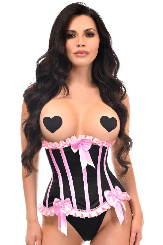 Top Drawer Black/Pink Steel Boned Burlesque Underbust Corset Waist Cincher