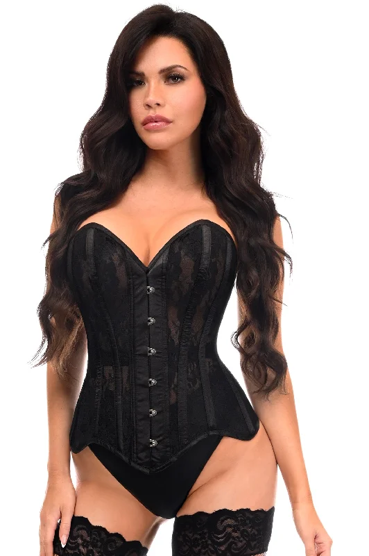 Top Drawer Black Sheer Mesh Net & Lace Steel Boned Overbust Corset